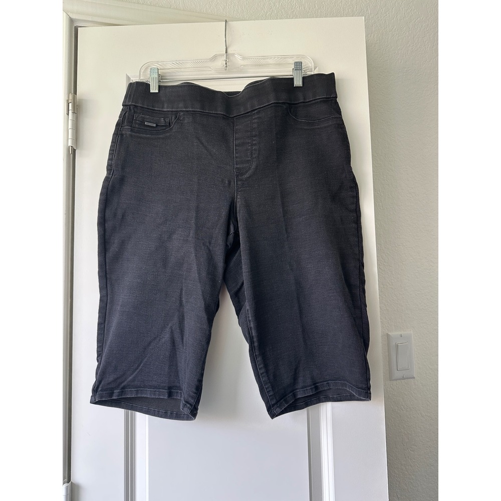 Nine West Heidi Pull-On Skimmer Shorts Washed Black Denim Womens 16 Bermuda - Picture 2 of 6
